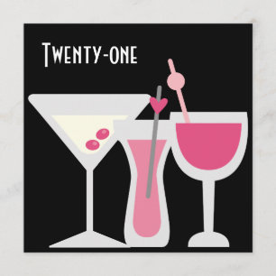 Convites Festa de Aniversário de 21 Anos da Mulher Drinks R