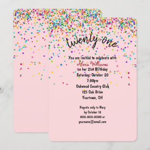 Convites festa de aniversário de 21 anos de confetti