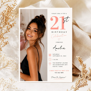 Convites Festa de Aniversário de 21 Anos de Menina com Foto