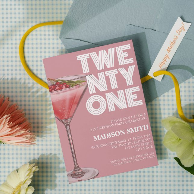 Convites Festa de aniversário de 21 anos do tema Cocktail r (Criador carregado)