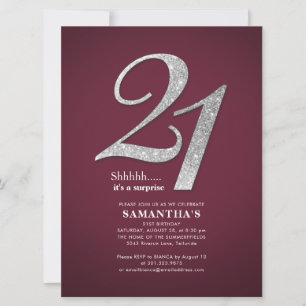 Convites Festa de Aniversário de 21 anos em Burgundy com Br