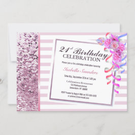 Convites Festa de aniversário de 21 anos Floral Rosa