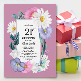 Convites Festa de aniversário de 21 anos Floral Rosa Daisy