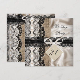 Convites Festa de Aniversário de 21 Anos Renda Rustico Seda