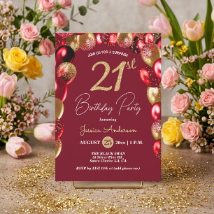 Convites Festa de Aniversário de 21 anos Surpresa Dourado G