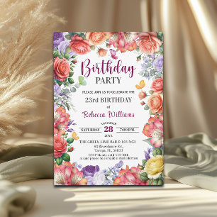 Convites Festa de Aniversário de 23 Anos com Tema Floral Co