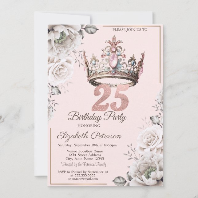 Convites Festa de Aniversário de 25 anos da Princesa Coroa  (Frente)