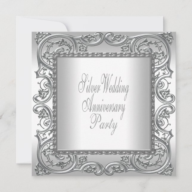 Convites Festa de Aniversário de 25 Anos Elegante Prata Bra (Frente)