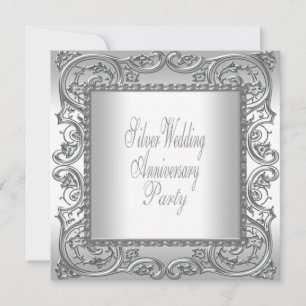 Convites Festa de Aniversário de 25 Anos Elegante Prata Bra