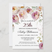 Festa de Aniversário de 25 Anos Floral Rosa Elegan