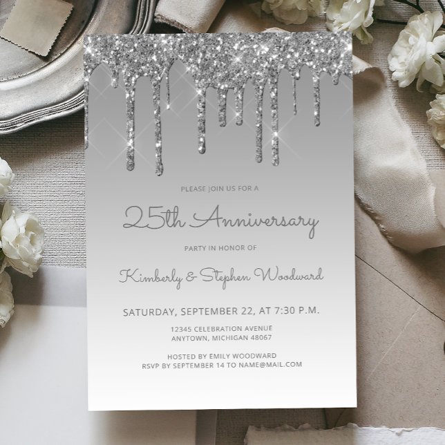 Convites Festa de Aniversário de 25 anos Glam Glitter Drip  (Criador carregado)