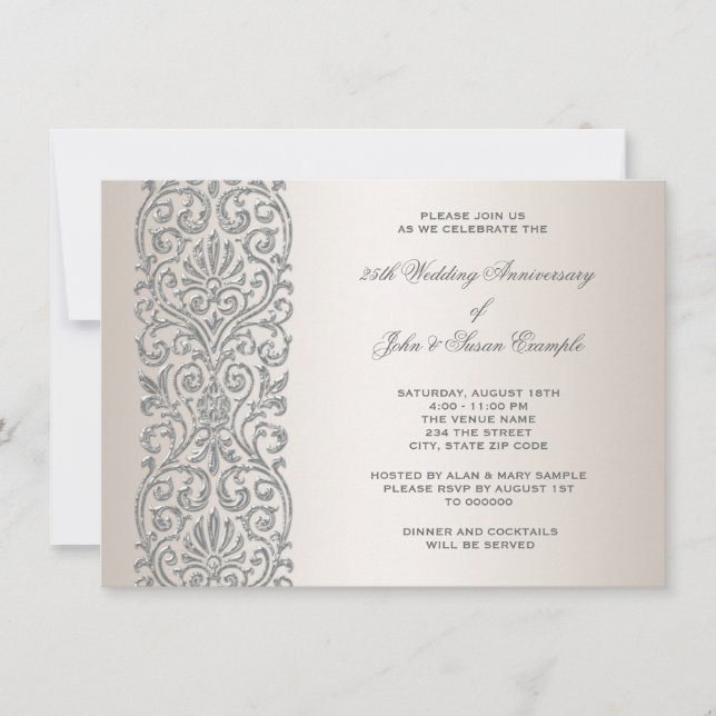 Convites Festa de Aniversário de 25 anos Pearl Silver Borde (Frente)