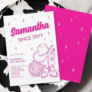 Convites Festa de Aniversário de 25 anos Rosa Country Disco