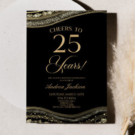 Convites Festa de aniversário de 25 de Agate Dourado Elegan