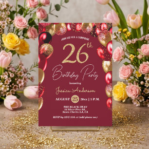 Convites Festa de Aniversário de 26 anos Surpresa Dourado G