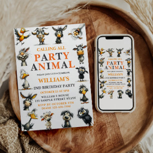Convites Festa de Aniversário de 2 Anos com Animais Diverti