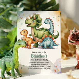 Convites Festa de Aniversário de 2 anos de Dinossauro para