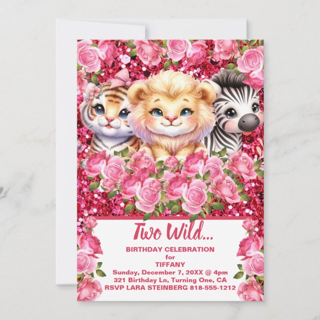 Convites Festa de aniversário de 2 anos de menina rosa e se (Frente)