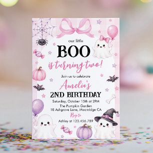 Convites Festa de Aniversário de 2 Anos Little Boo Pink Hal
