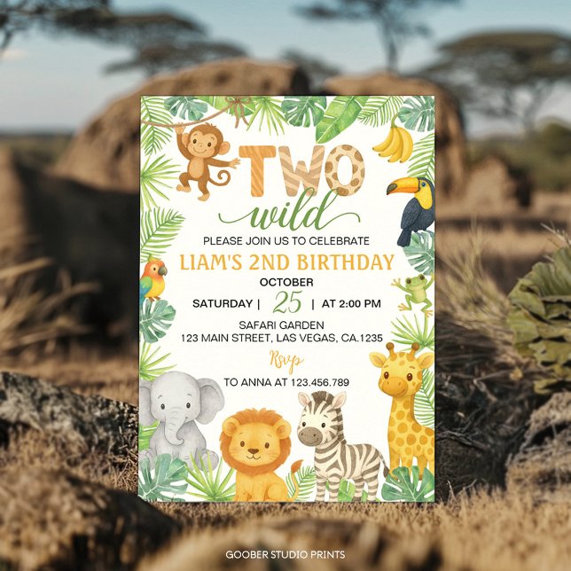 Convites Festa de Aniversário de 2 Anos Safari com Dois Ani (Criador carregado)