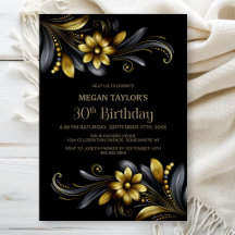 Festa de Aniversário de 30 anos Black Gold Floral