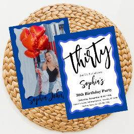 Convites Festa de Aniversário de 30 anos Blue Wave Curve Mo