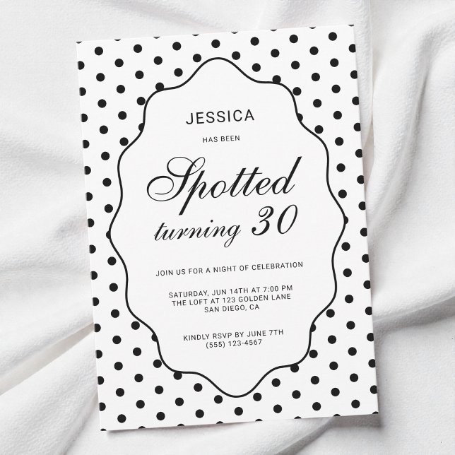 Convites Festa de Aniversário de 30 Anos Chic com Bolinhas (Chic Polka Dot Spotted Turning 30th Birthday Party Invitation)