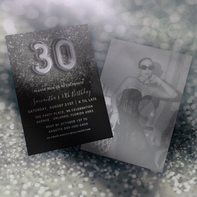 Convites Festa de Aniversário de 30 anos com Brilho Prata e (Criador carregado)