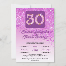 Convites Festa de aniversário de 30 anos com brilho rosa