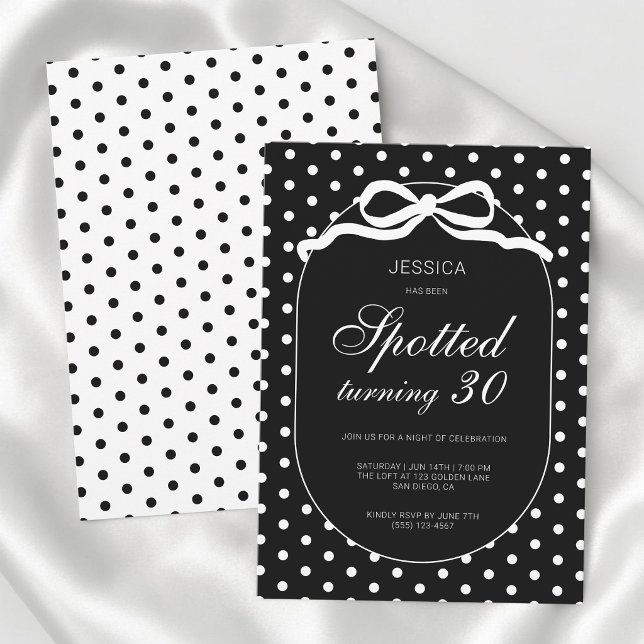 Convites Festa de Aniversário de 30 Anos com Laço de Bolinh (Chic Polka Dot Bow Spotted 30th Birthday Party Invitation)