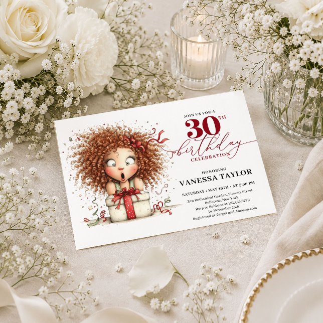 Convites Festa de Aniversário de 30 Anos da Mulher Excêntri (Modern Quirky Woman 30th Birthday Marsala Party Card

)
