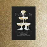 Convites Festa de aniversário de 30 anos da Surpresa Negra<br><div class="desc">Torre de champanhe. Branco. Convite. Convite de festas de aniversário de 30 anos surpresa.</div>