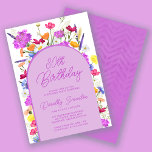 Convites Festa de aniversário de 30 anos de Arco de Flor Se<br><div class="desc">Um arco de Boho roxo rodeia seus detalhes de aniversário de 30 anos. Flores silvestres coloridas adicionam um toque floral em roxo, amarelo alaranjado e vermelho. A escrita moderna também em roxo adiciona uma vibração de tendência que também é feminina. O dorso é roxo profundo com um sutil padrão de...</div>