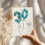 Convites Festa de aniversário de 30 anos de balão azul míni<br><div class="desc">Convide amigos e família para um aniversário de 30 anos com este design minimalista. Apresentando balões número 30 de hélio azul em um fundo branco clássico e um simples modelo moderno que é fácil de personalizar com seus próprios detalhes de evento.</div>