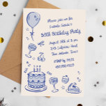 Convites Festa de aniversário de 30 anos de Desenho de Mão<br><div class="desc">Este charmoso convite de aniversário azul apresenta ícones de aniversário em estilo branco, rabisco, escrivado, incluindo um balão, óculos de bebendo, bolo de aniversário, cerejas, fita, cupcake e fatia de bolo. Aqui mostrado como um convite de festas aniversário de 30 anos, mas você pode mudá-lo para qualquer ano. As cores...</div>