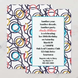 Convites Festa de aniversário de 30 anos de Doodles Funky