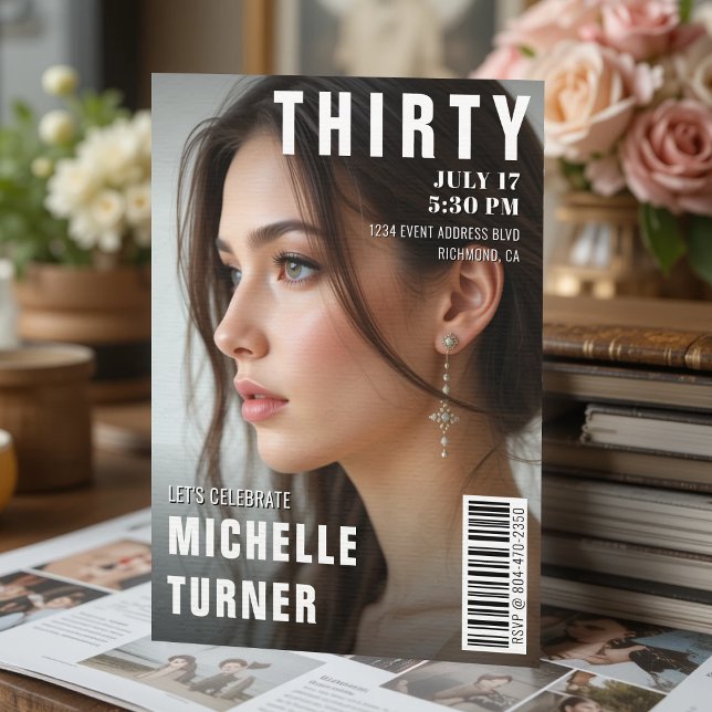 Convites Festa de aniversário de 30 anos de Fotografias do  (Magazine Cover Photo 30th Birthday Party Invitation
)