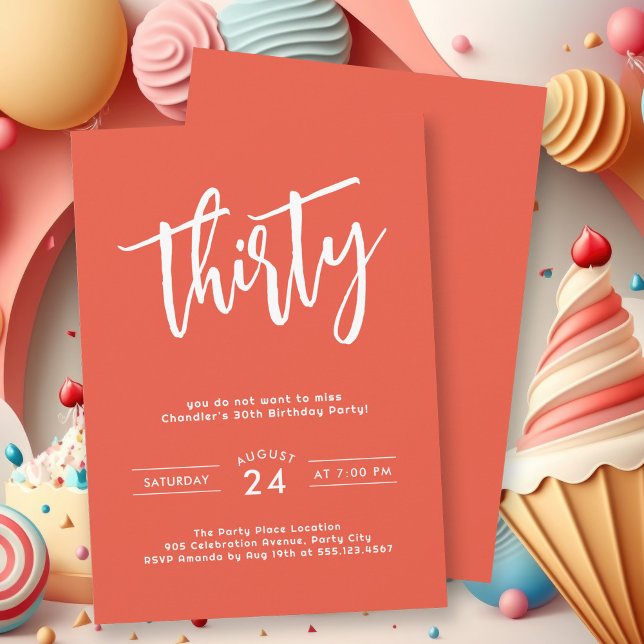 Convites Festa de aniversário de 30 anos de Laranja Simples (Your party starts with a great invitation to get everyone excited about your celebration.)