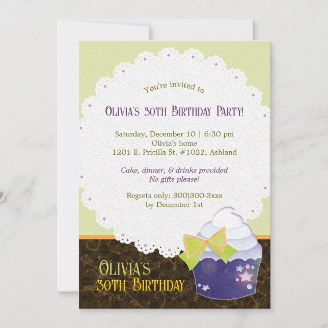 Convites Festa de aniversário de 30 anos de Posh Cupcake (Frente)