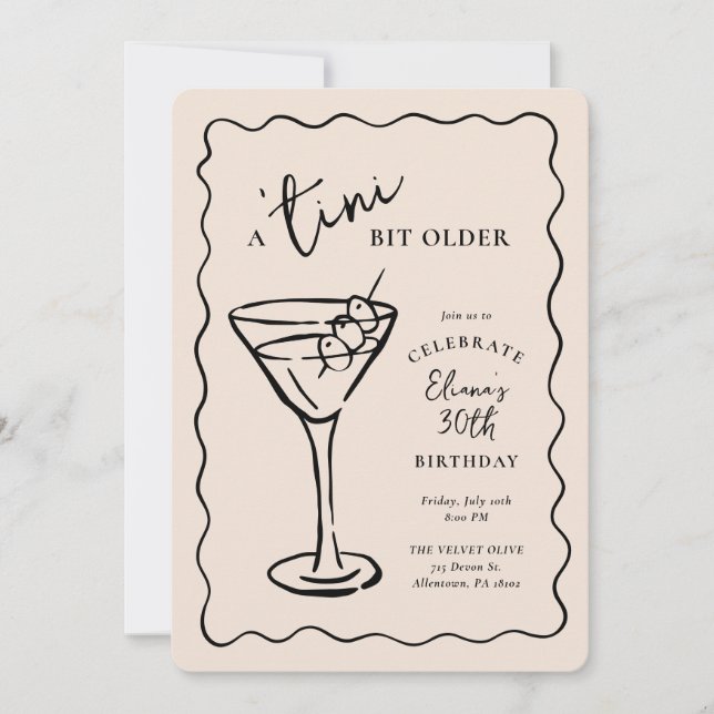 Convites Festa de aniversário de 30 anos de Tini Bit Antigo (Frente)