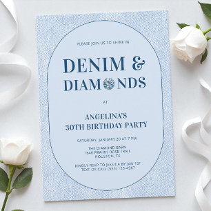Convites Festa de Aniversário de 30 Anos Denim e Diamantes