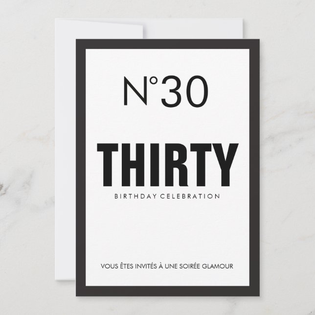 Convites Festa de aniversário de 30 anos do Tema PARIS Pret (Verso)