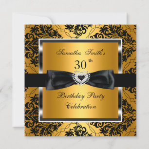 Convites Festa de Aniversário de 30 Anos Dourado Damask Pra