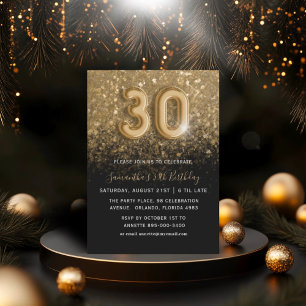 Convites Festa de Aniversário de 30 anos Dourado e Preto co