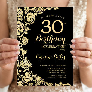 Convites Festa de Aniversário de 30 anos Elegantes Rosas Pr
