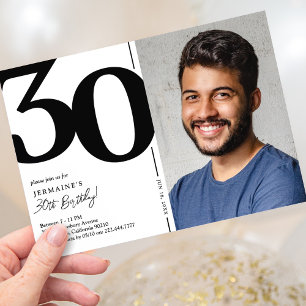 Convites Festa de Aniversário de 30 Anos em Foto Preto e Br
