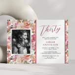 Convites Festa de aniversário de 30 anos Floral Cor-de-Água<br><div class="desc">Elegante 30º convite de aniversário com um pano de fundo floral de cor-de-água rosa rústico,  uma foto da aniversariante e um modelo de celebração de 30 que é fácil de personalizar.</div>