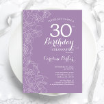 Convites Festa de aniversário de 30 anos Floral Purple lava<br><div class="desc">Convite de festas lavanda Floral Roxo aniversário de 30 anos. Design minimalista moderno com desenhos botânicos em destaque e letra de script de tipografia. Simples trendy convida cartão perfeito para uma festa de na moda. Pode ser personalizado para qualquer idade. Impressos convites Zazzle ou modelo de impressão digital instantânea para...</div>