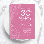 Convites Festa de aniversário de 30 anos Floral Rosa<br><div class="desc">Convite de festas Floral cor-de-rosa. Design minimalista moderno com desenhos botânicos em destaque e letra de script de tipografia. Simples trendy convida cartão perfeito para uma festa de na moda. Pode ser personalizado para qualquer idade. Impressos convites Zazzle ou modelo de impressão digital instantânea para download.</div>