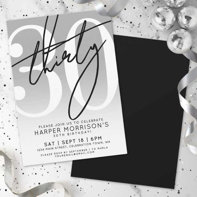 Convites Festa de Aniversário de 30 Anos Moderna (Modern 30th Birthday Party Invitation)